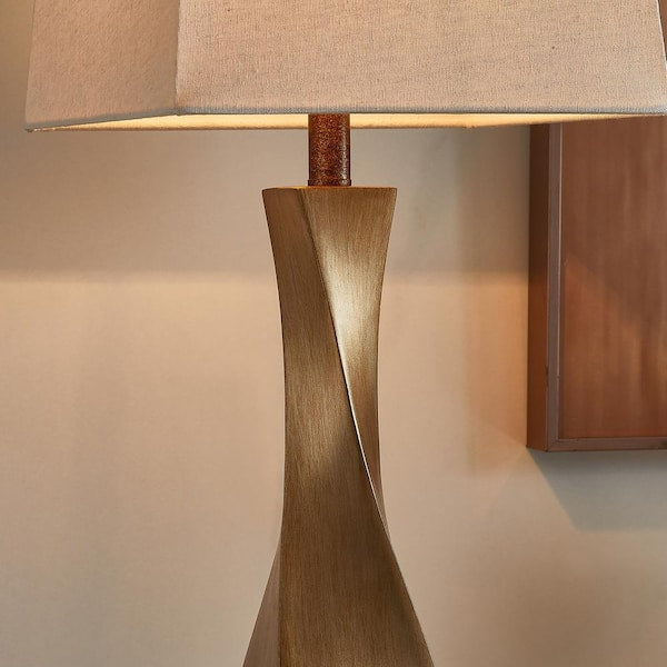 27 in. Spiral Antique Brass Table Lamp Set (Set of 2)