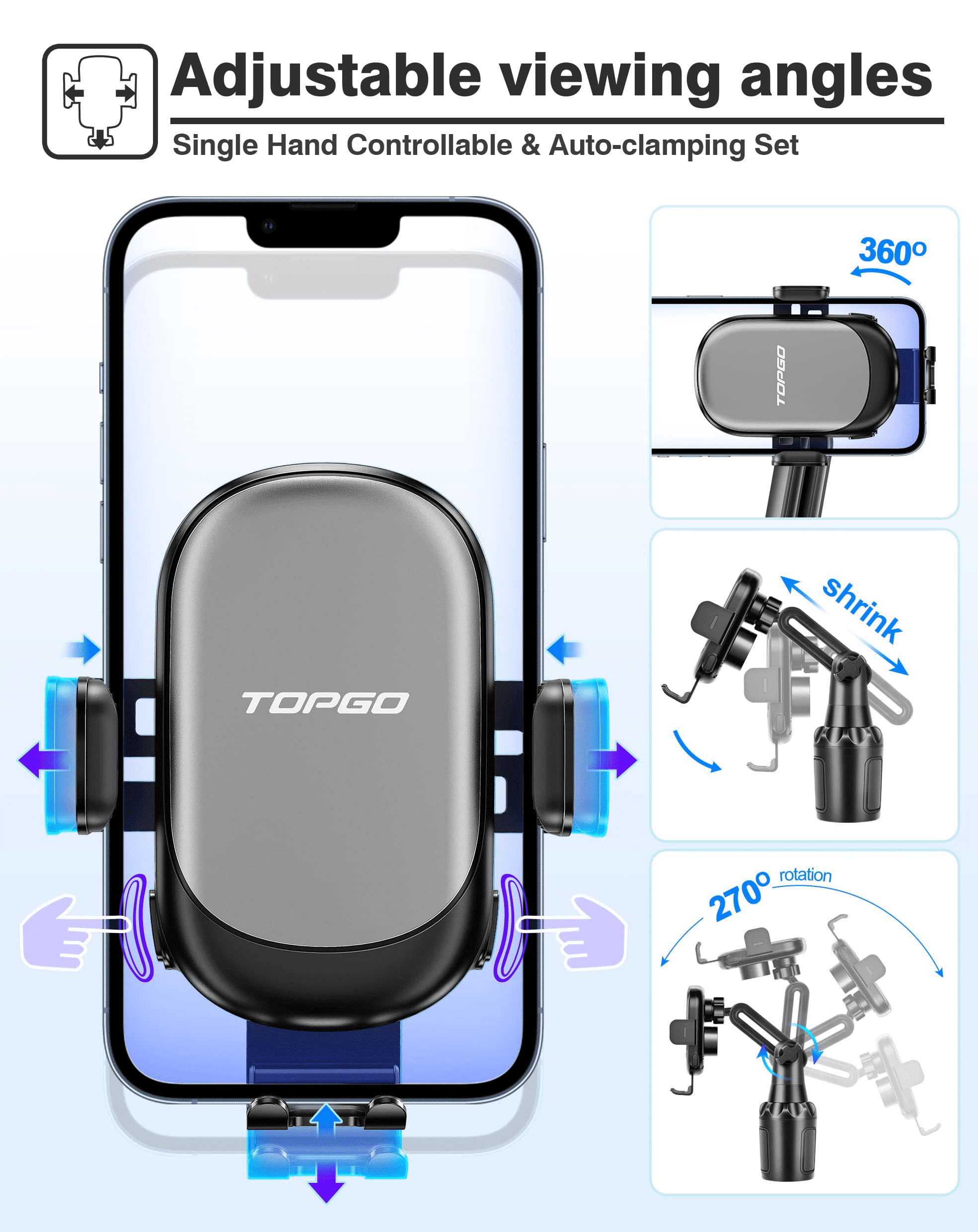 [Upgraded] TOPGO Cup Holder Phone Mount Wireless Charger,Universal Cell Phone Holder Car Charger Wireless-Charger-Cup-Phone-Holder Fast Charging for iPhone11/11 Pro/11 Pro Max, Samsung Galaxy Black