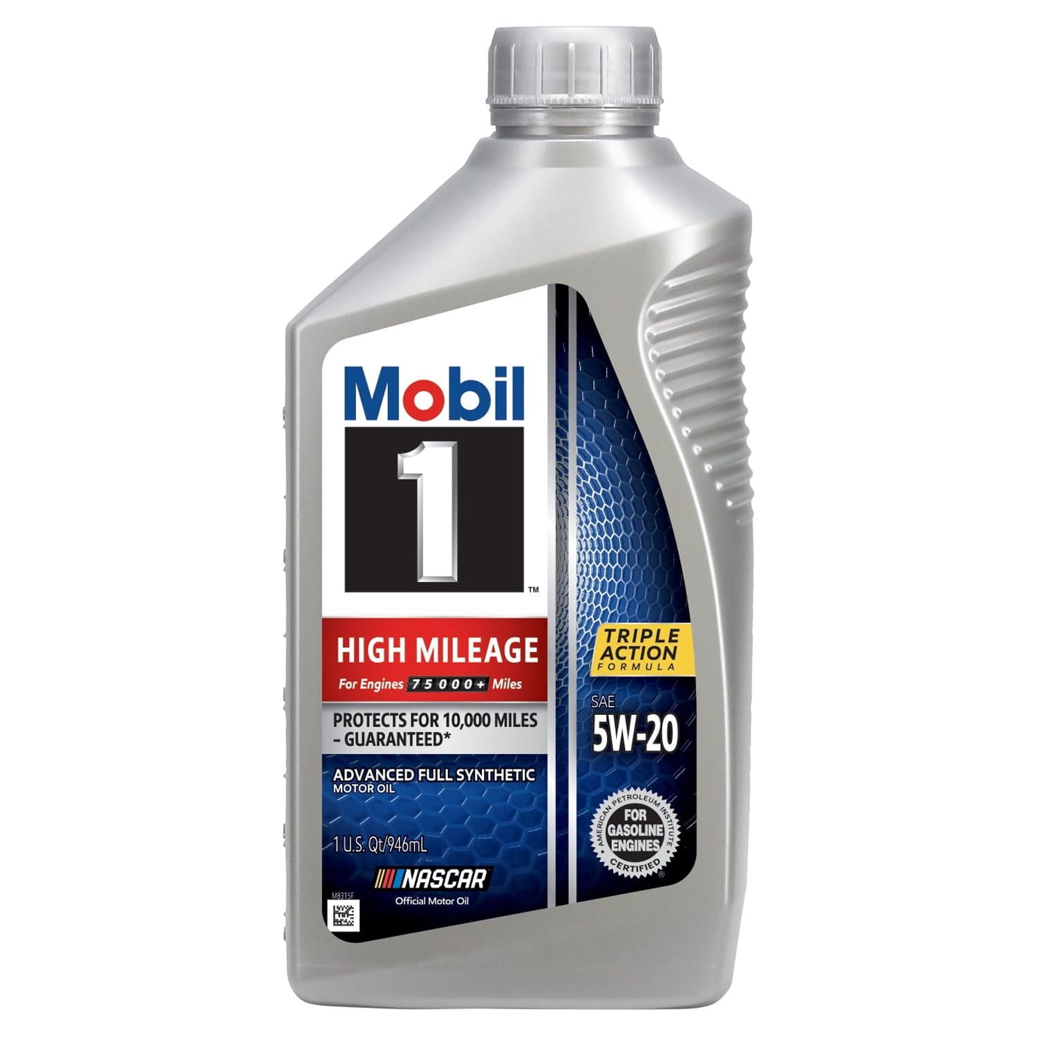 Mobil 1 High Mileage Full Synthetic Motor Oil 5W-20, 1 qt