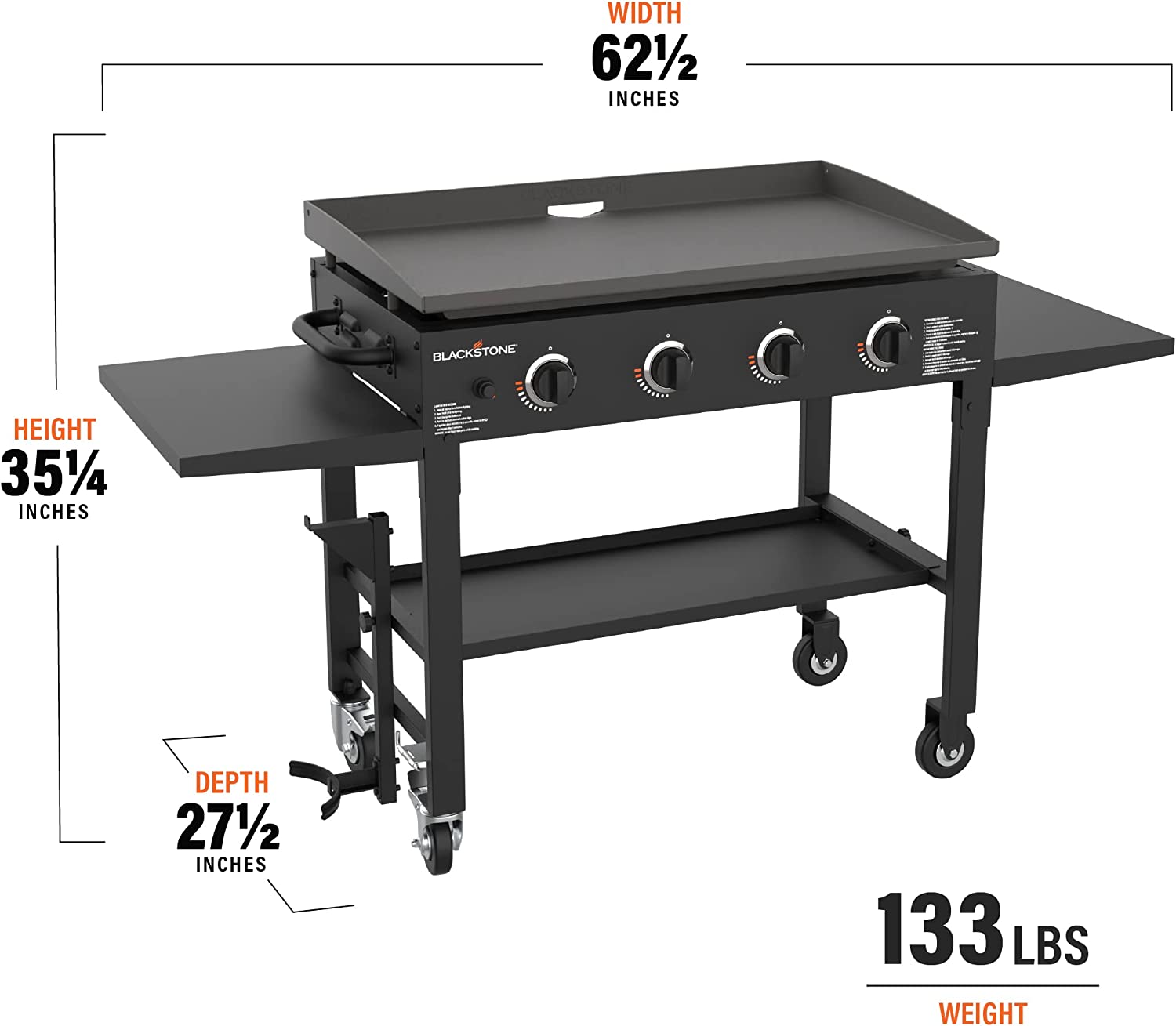 Inch Gas Griddle Cooking Station 4 Burner Flat Top Gas Grill Propane Fuelled Restaurant Grade Professional 36¡± Outdoor Griddle Station with Side Shelf (1554)