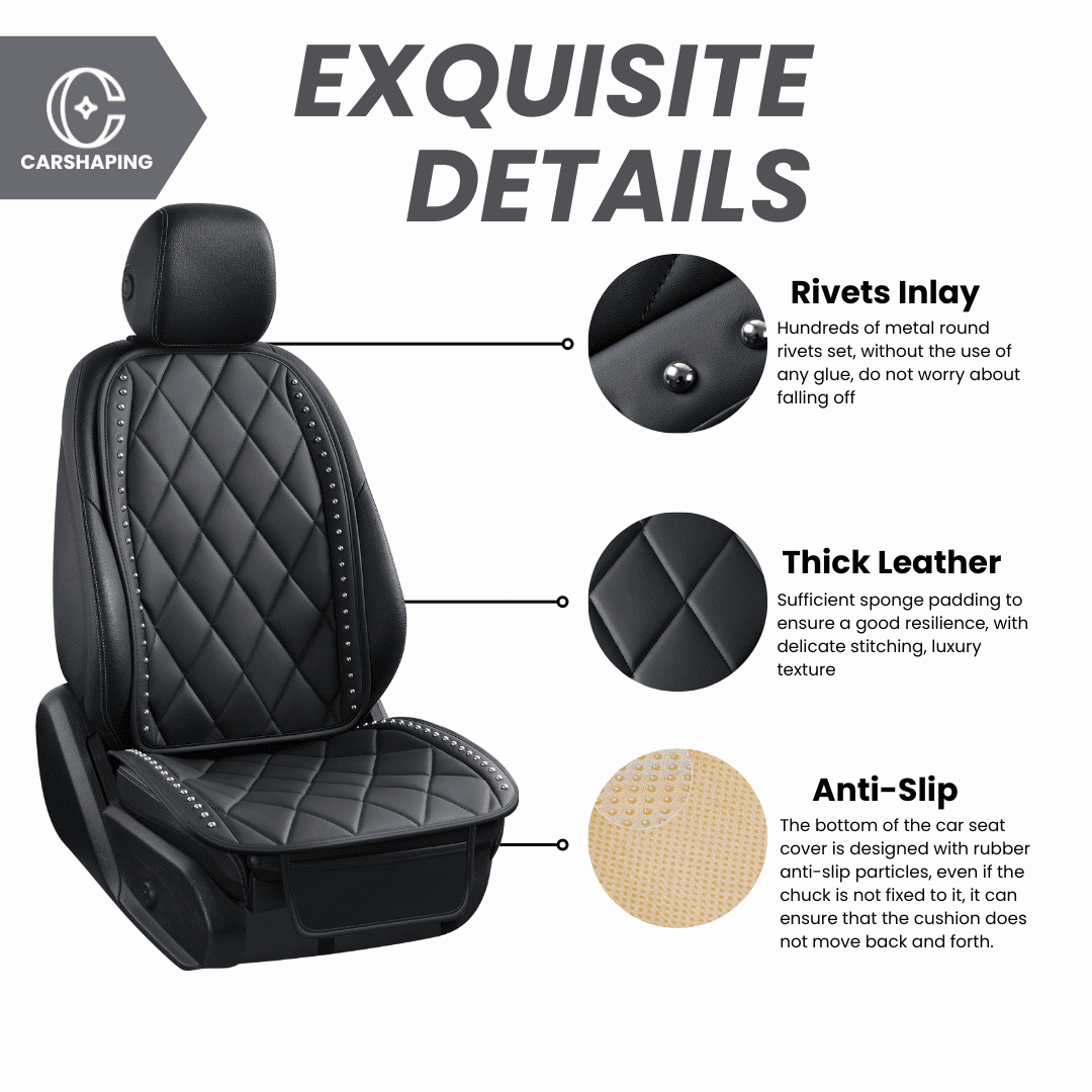 Carshaping Universal Fit Car Seat Covers, Exquisite Custom Leather Material, Unique Studded Style Seat Cushions