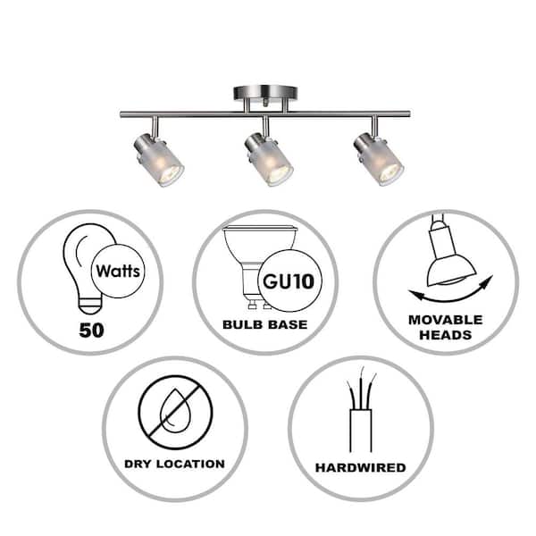 22.5 in. 3-Light Brushed Nickel Track Light Fixture with Frosted Glass Shades