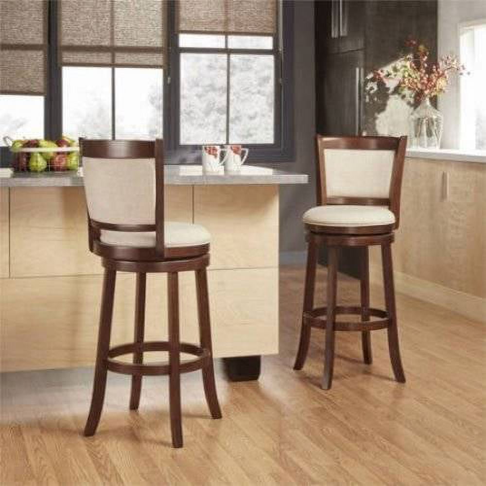 Weston Home Upholstered Swivel Seat Cherry Finish Wood Bar Height Stool, Dark Gray