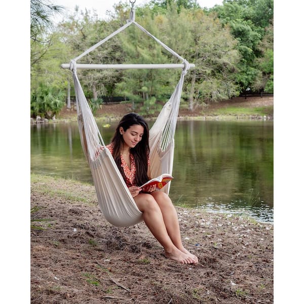 Hammock Chair Swing - Large Hanging Hammock Chair Max 500 lbs. 63 in. Hammock Swing- Roomy and Heavy Duty, Beige