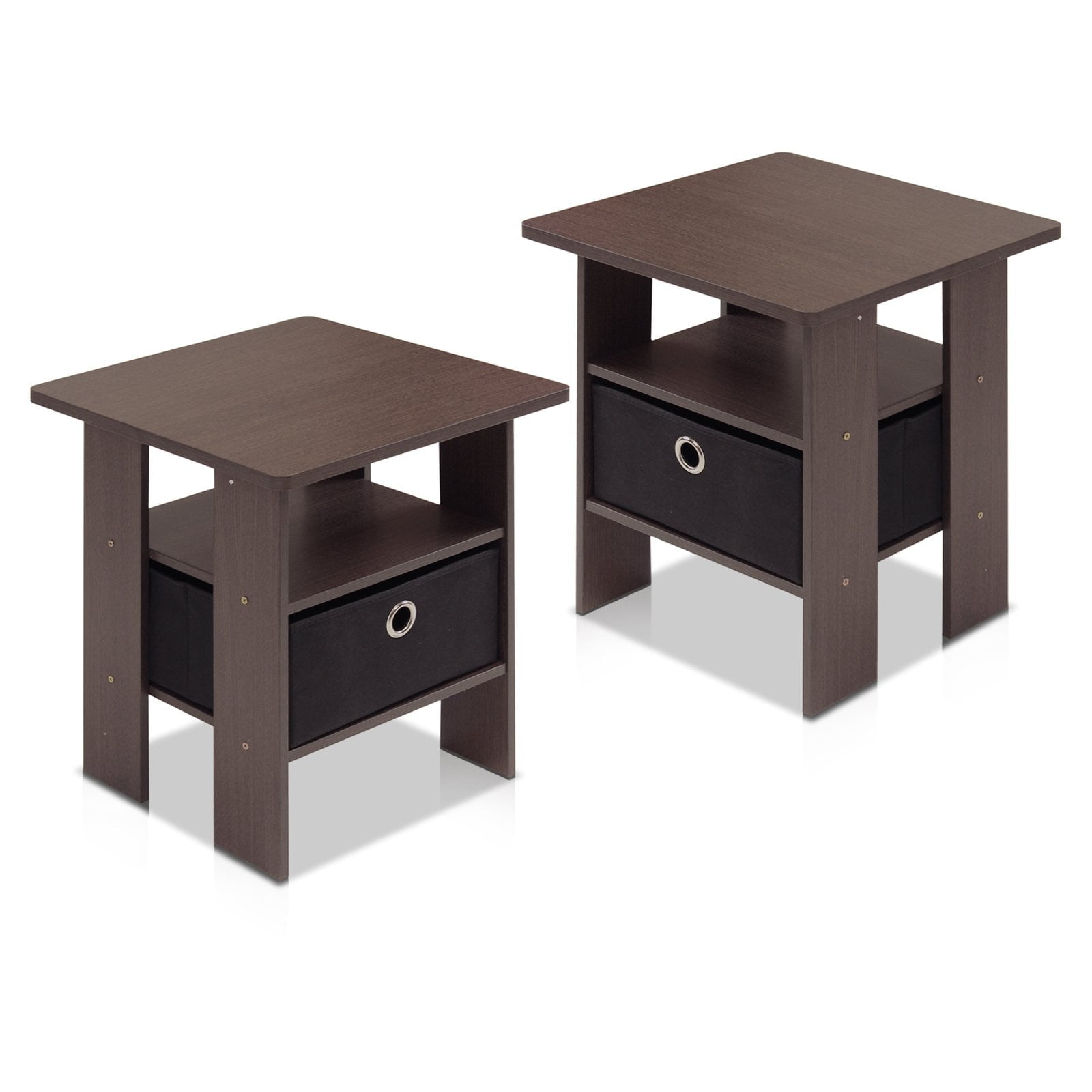 Furinno 2 Petite End Table Bedroom Night Stand - Set of Two, Gray/Black