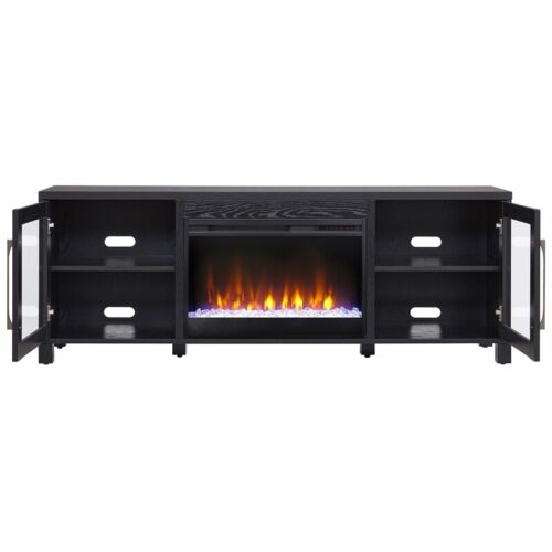 Henn&Hart 68" Black Grain/Glass Fireplace Insert TV Stand