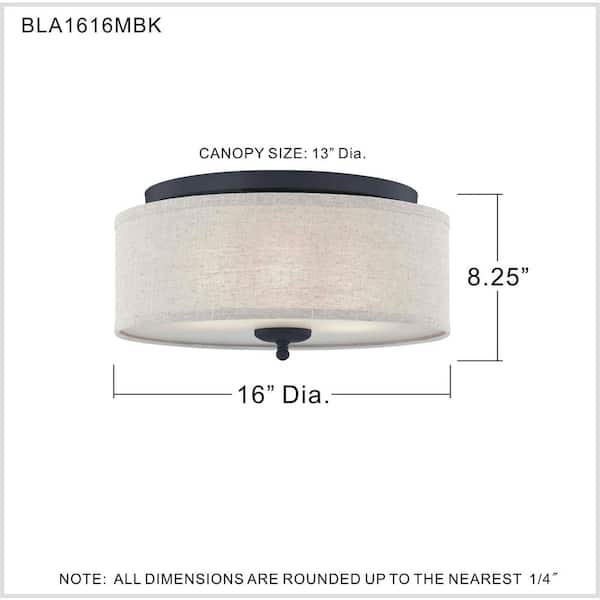 Blanche 16 in. 3-Light Matte Black Flush Mount