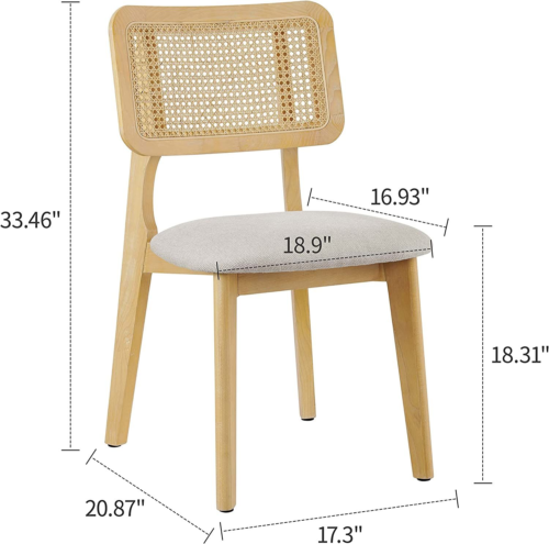 Art Leon Ash Wood Dining Chairs Set of 2-Fabric, Off White + Natural Frame