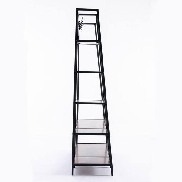 Brown Solid Wood Hall Tree with Storage Shelves and 4 Hooks