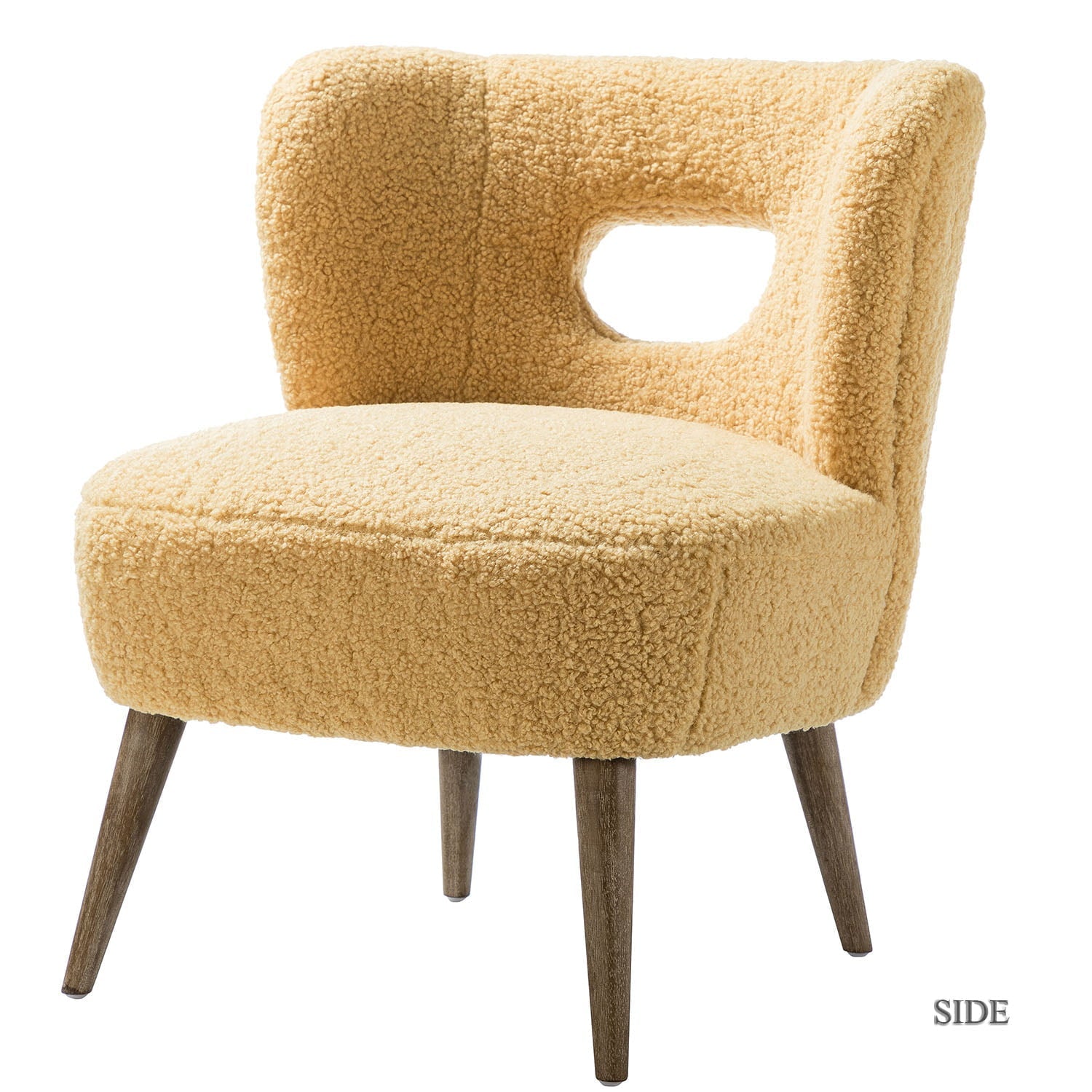 14 Karat Home Mini Vegan Lambskin sherpa Upholstery Barrel Chair in Mustard