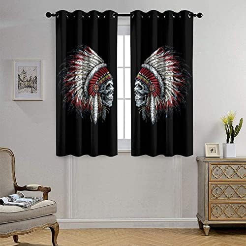Cool Skull Curtains Fantasy Galaxy Gothic Skull Rose Flower Grommet Blackout Curtains for Bedroom Thermal Insulated Energy Efficient Noise Reducing and Light Blocking 42x63in 2 Panels