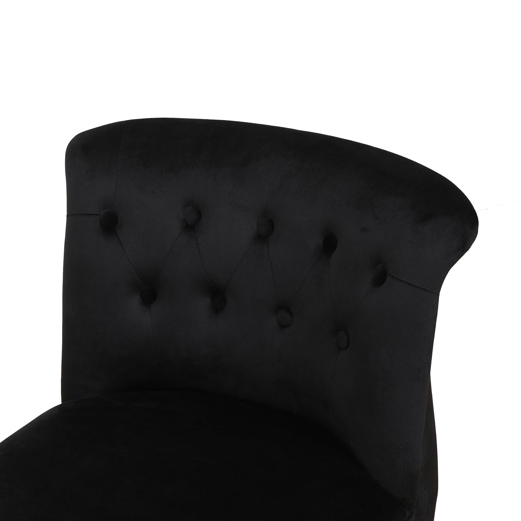 Modern Velvet Dining Chair with Solid Wood Legs, Tufted Vanity Chairs with Back, Accent Chair with Wood Frame, Single Sofa Chair for Bedroom, Living Room, Office, Study Room, Black