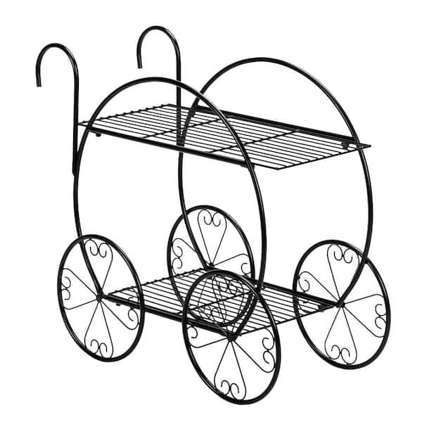 26 in. H Painted Black Metal 2-Shelf Plant Stand