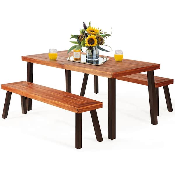 3-Piece Rectangle Wood Picnic Table Set