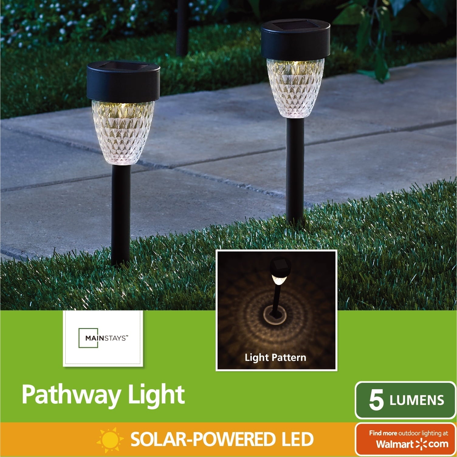 Mainstays Solar Powered Black Tapered LED Path Light, 5 Lumens