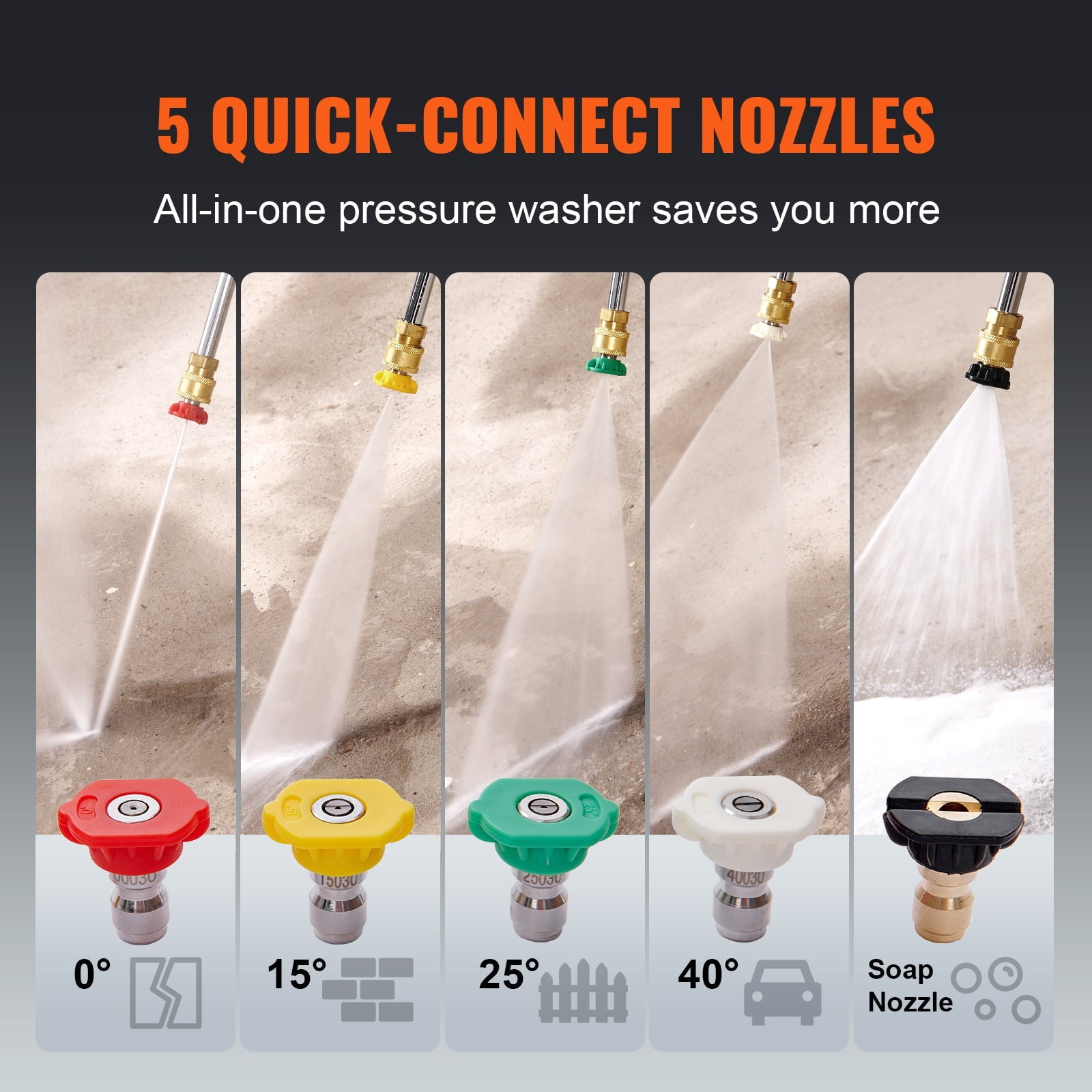 BENTISM 4400 PSI 4.0 GPM Gas Pressure Washer w/26 ft High Pressure Hose 5 Nozzles Gas Powered Washer