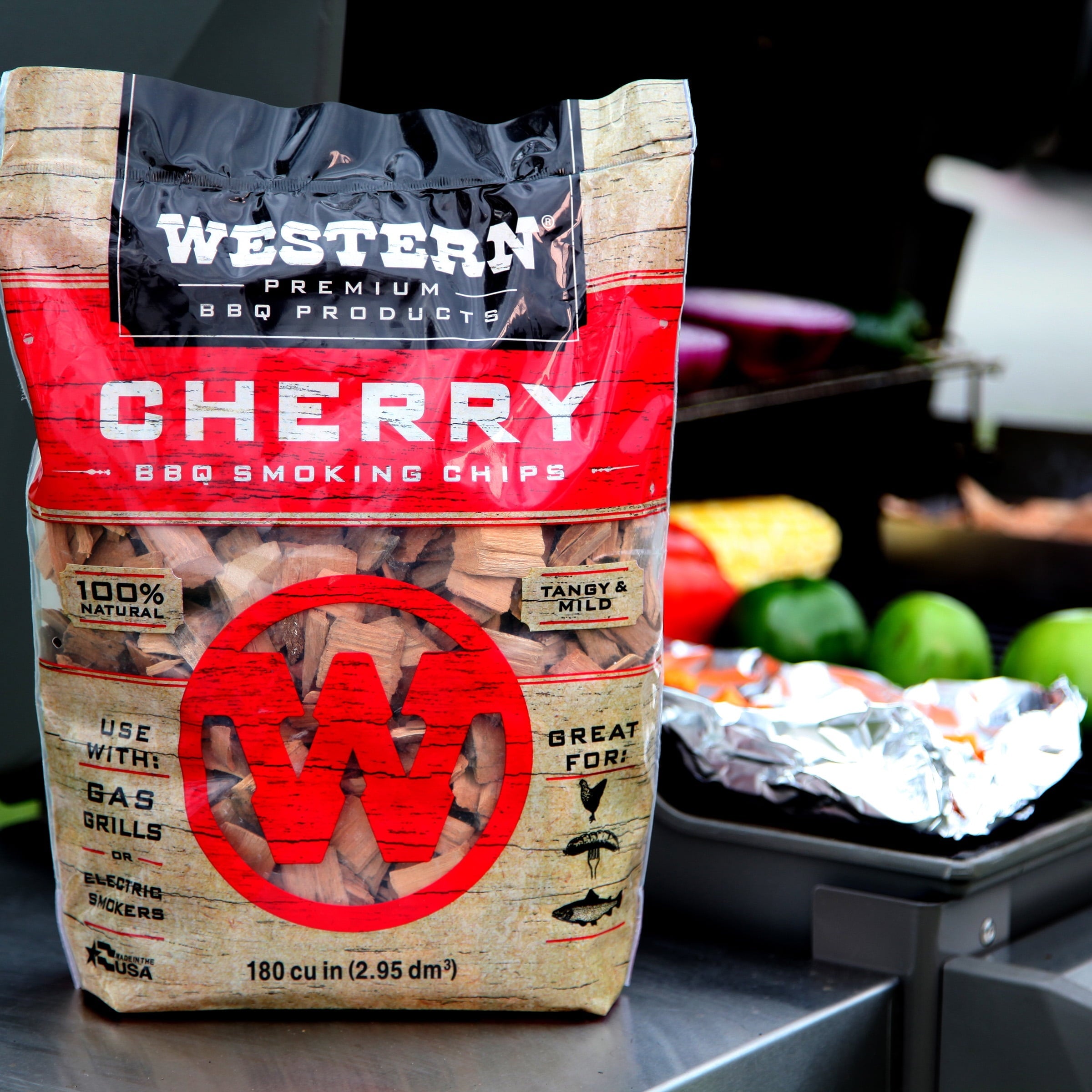 Western Premium BBQ Products Cherry BBQ Smoking Chips, 180 Cu in