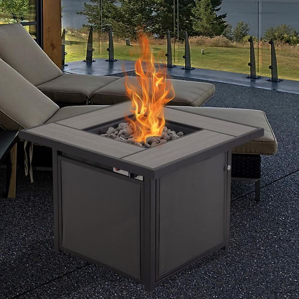 24 in. Gray Square Metal Propane Fire Pit Table