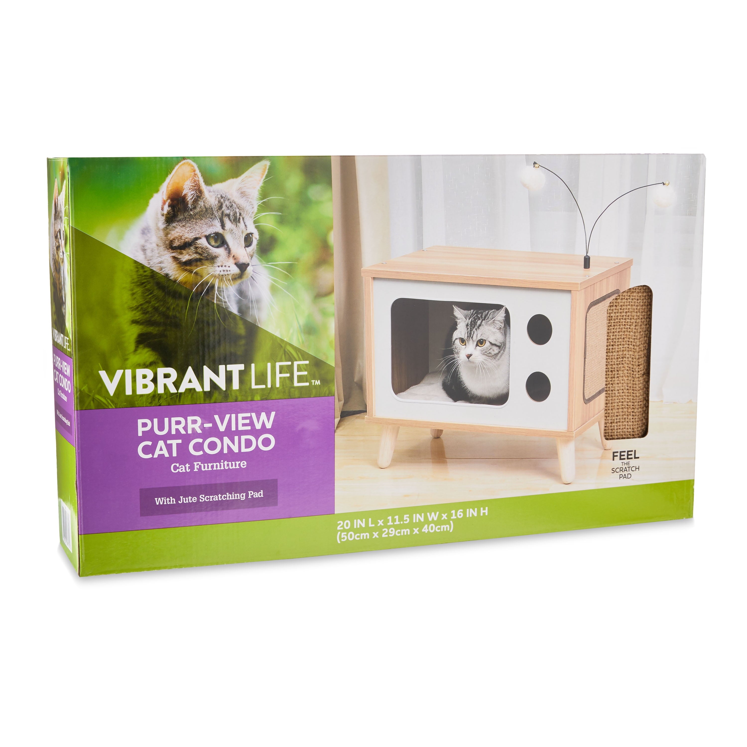 Vibrant Life Purr-View Retro TV Cat Condo with Jute Scratching Pad & Washable Mat