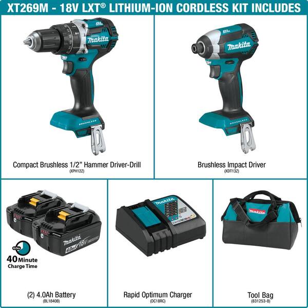 18V LXT Lithium-Ion Brushless Cordless 2-Pc. Combo Kit (4.0Ah) with bonus 18V LXT Cordless Drywall Screwdriver