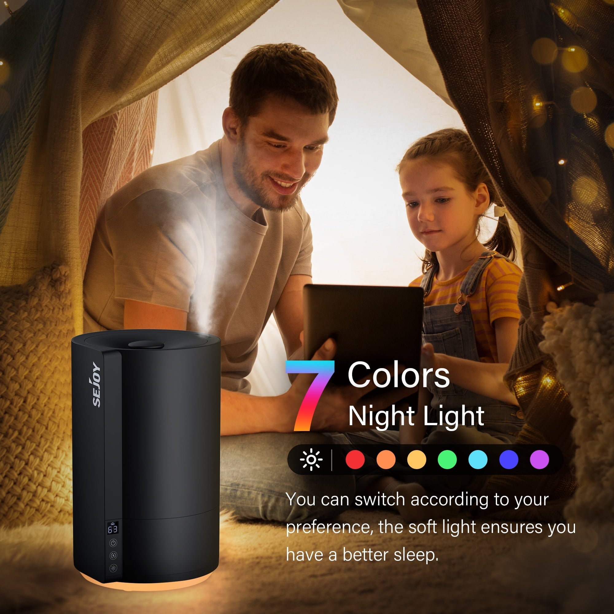 Sejoy Humidifiers for Bedroom, Quiet (3.5L Water Tank) Cool Mist Top Fill Essential Oil Diffuser for Baby Nursery and Plants,  Rapid Ultrasonic Humidification for Home Large Room,Black