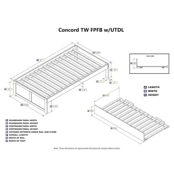 Concord White Twin Platform Bed with Flat Panel Foot Board and Twin Size Urban Trundle Bed