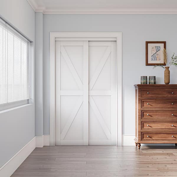 48 in. x 80 in. 2-Panel K Finished White MDF Sliding Door with Hardware