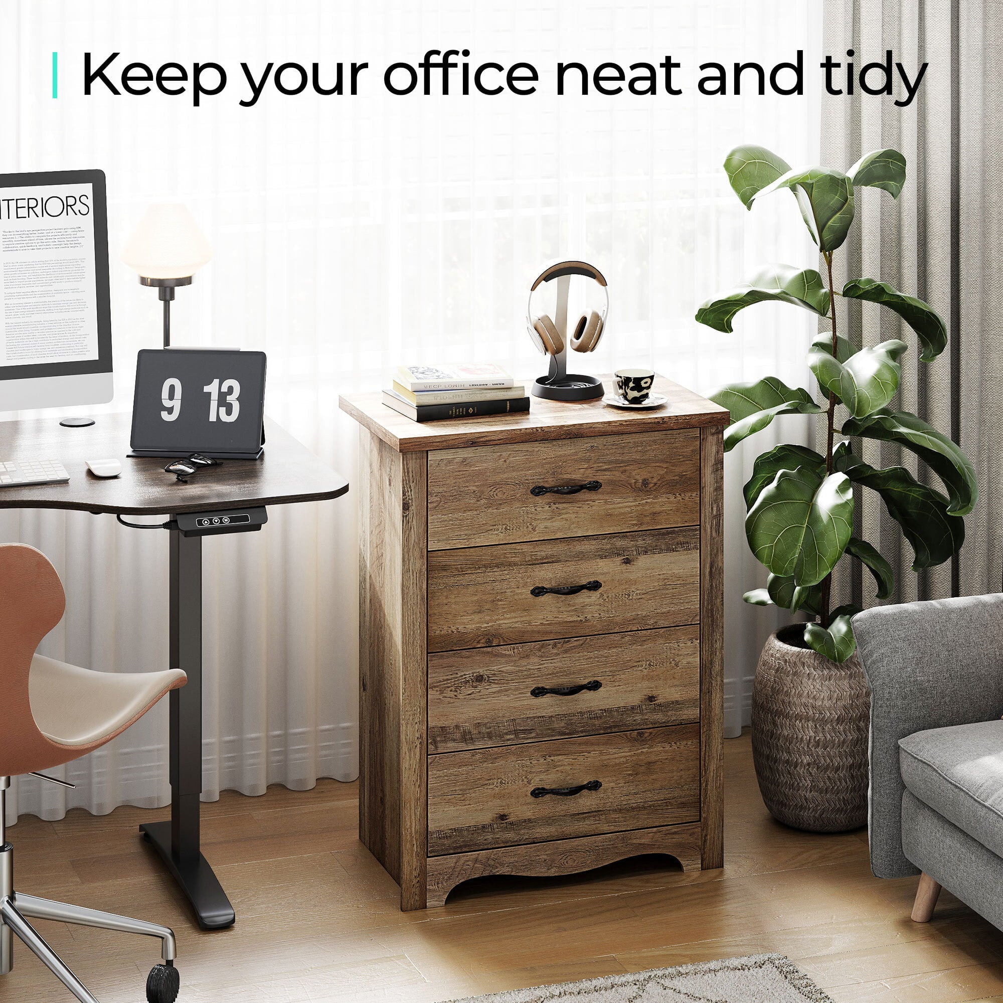 LINSY HOME Brown Dressers,Chest of 4 Drawers