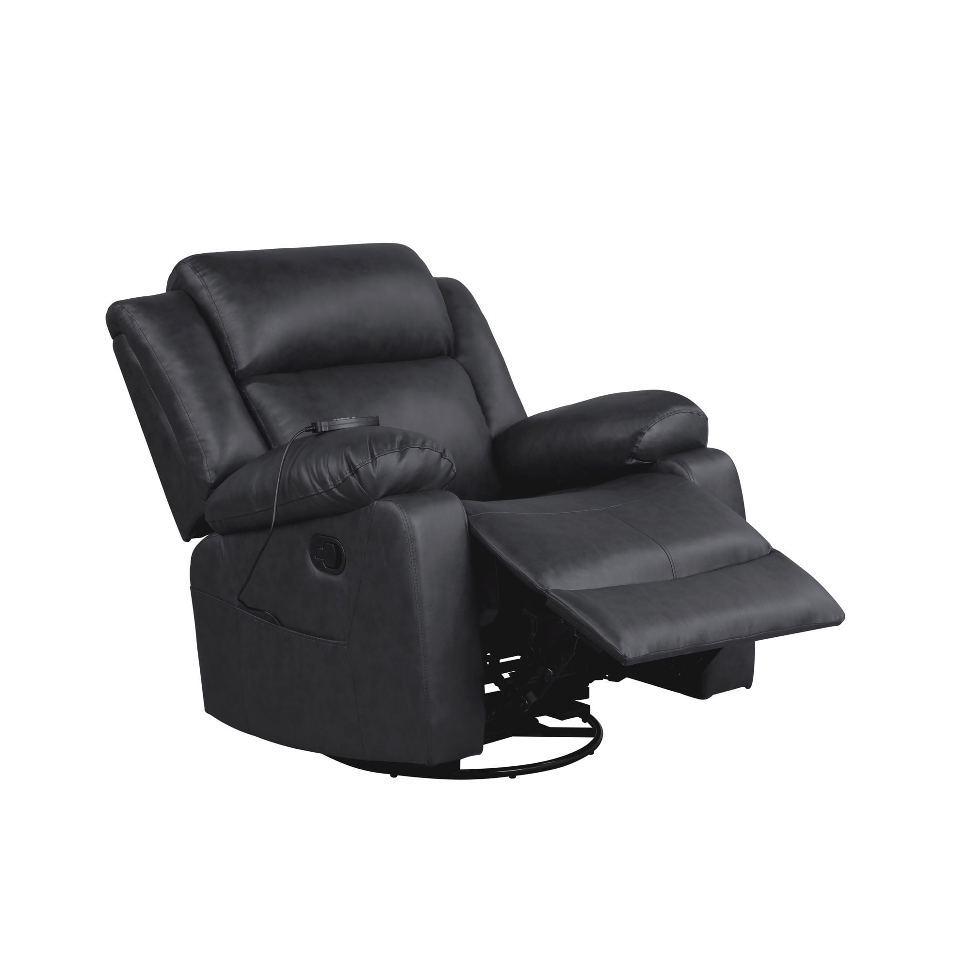 Elm & Oak Maxima Standard Manual Swivel Recliner with Massage and Heat, Black Faux Leather