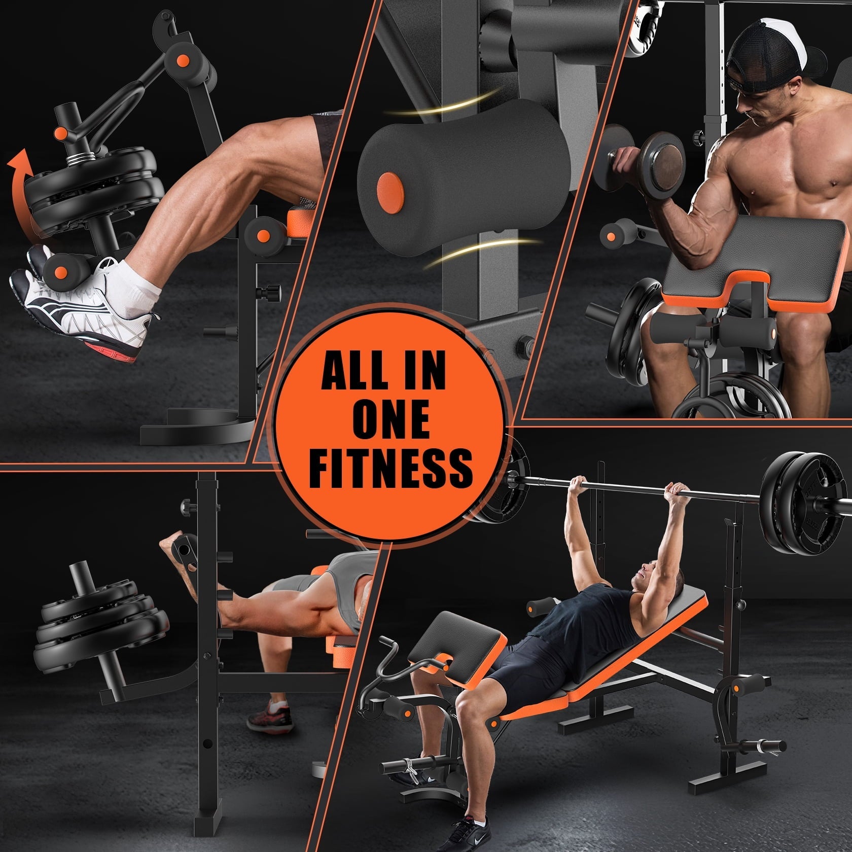 GIKPAL 660lb 6-in-1  Adjustable Weight Bench with Multi-Purpose Workout Bench Set With Barbel Rack and Leg Developer for Full Body Function Strength Training