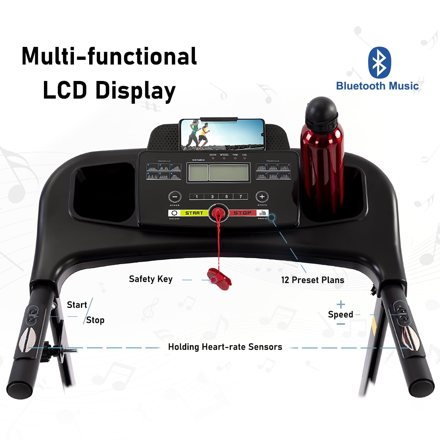 QILLIINN Electric Treadmill 2.5 HP Home Folding Treadmill with LCD Display, 12 Preset Programs Treadmill - 220 lbs.