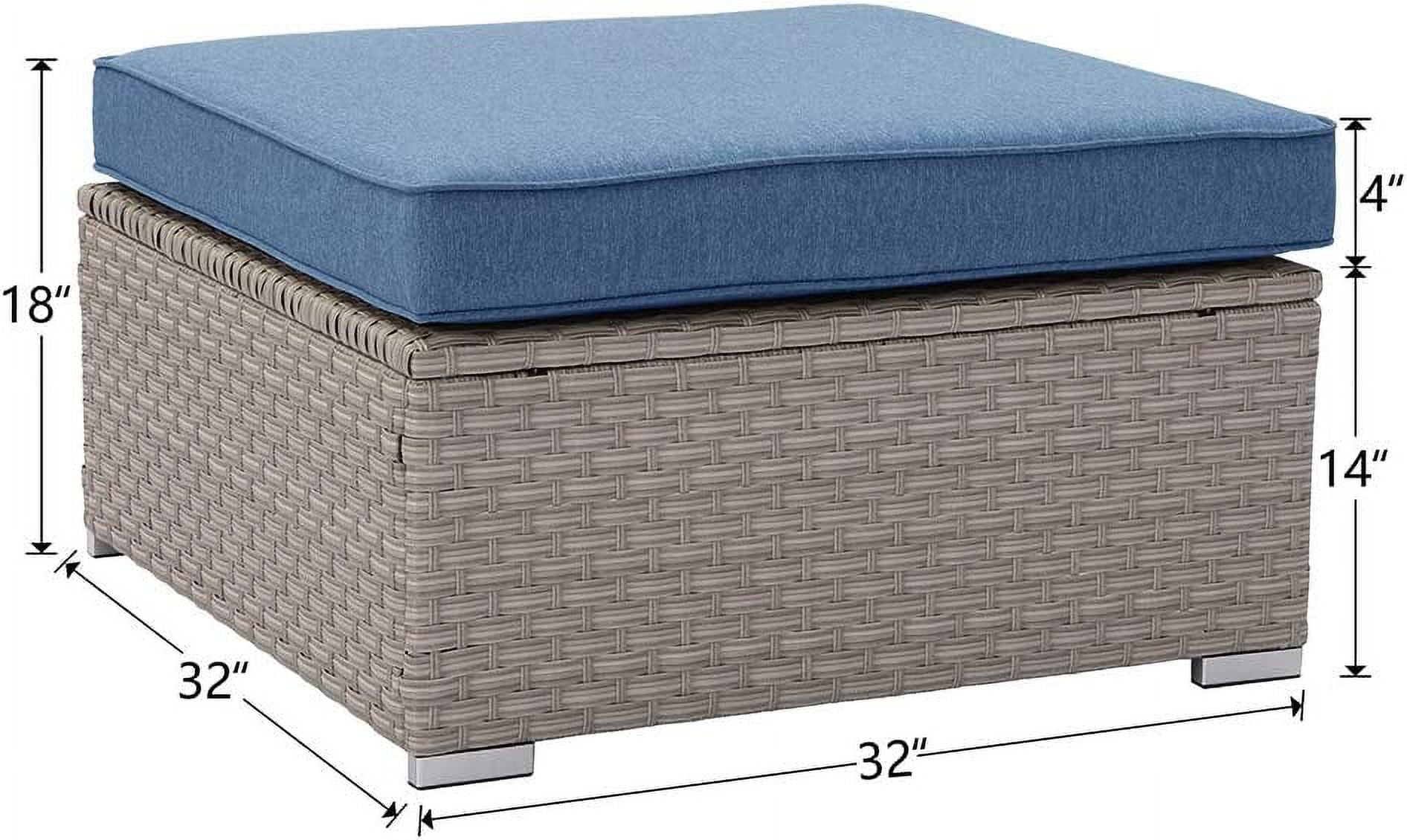 COSIEST Outdoor Furniture Wicker Oversized Ottoman with Heritage Blue Thick Cushion