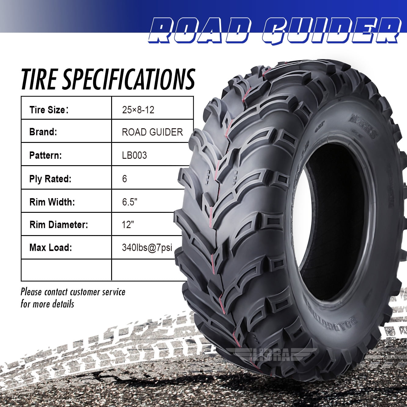Roadguider ATV/UTV Tires 25x8-12 25X8X12 6PR 10272, Set 2