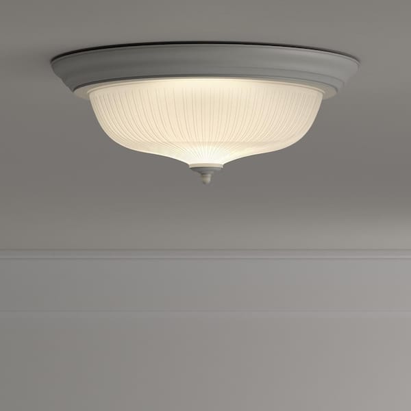 15 in. 3-Light White Dome Flush Mount with White Glass Shade