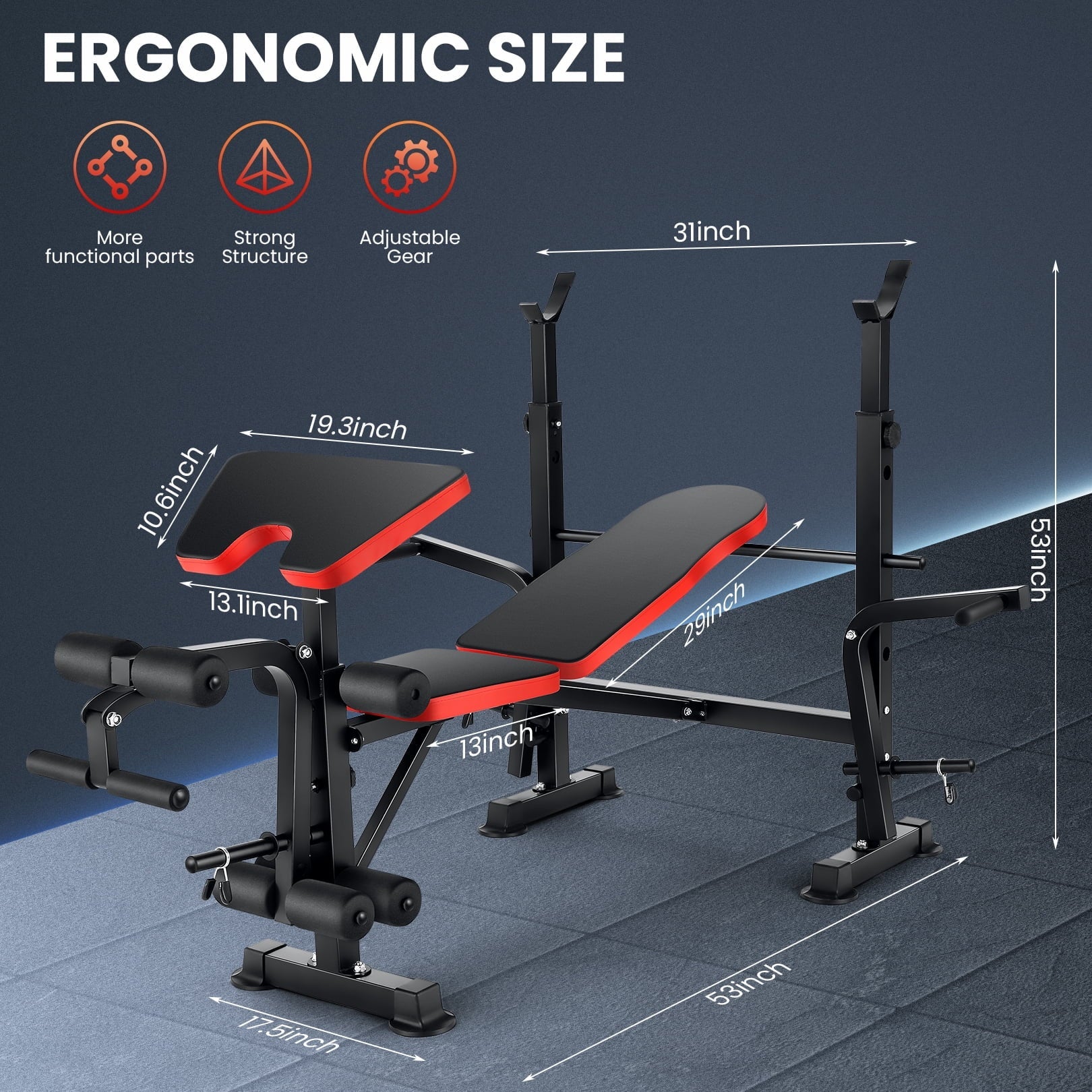 VIBESPARK Adjustable Weight Bench 600lbs 6-in-1 Foldable Workout Bench Set with Barbell Rack & Leg Developer Preacher Curl Rack, Multi-Function Strength Training Bench Press Exercise Equipment