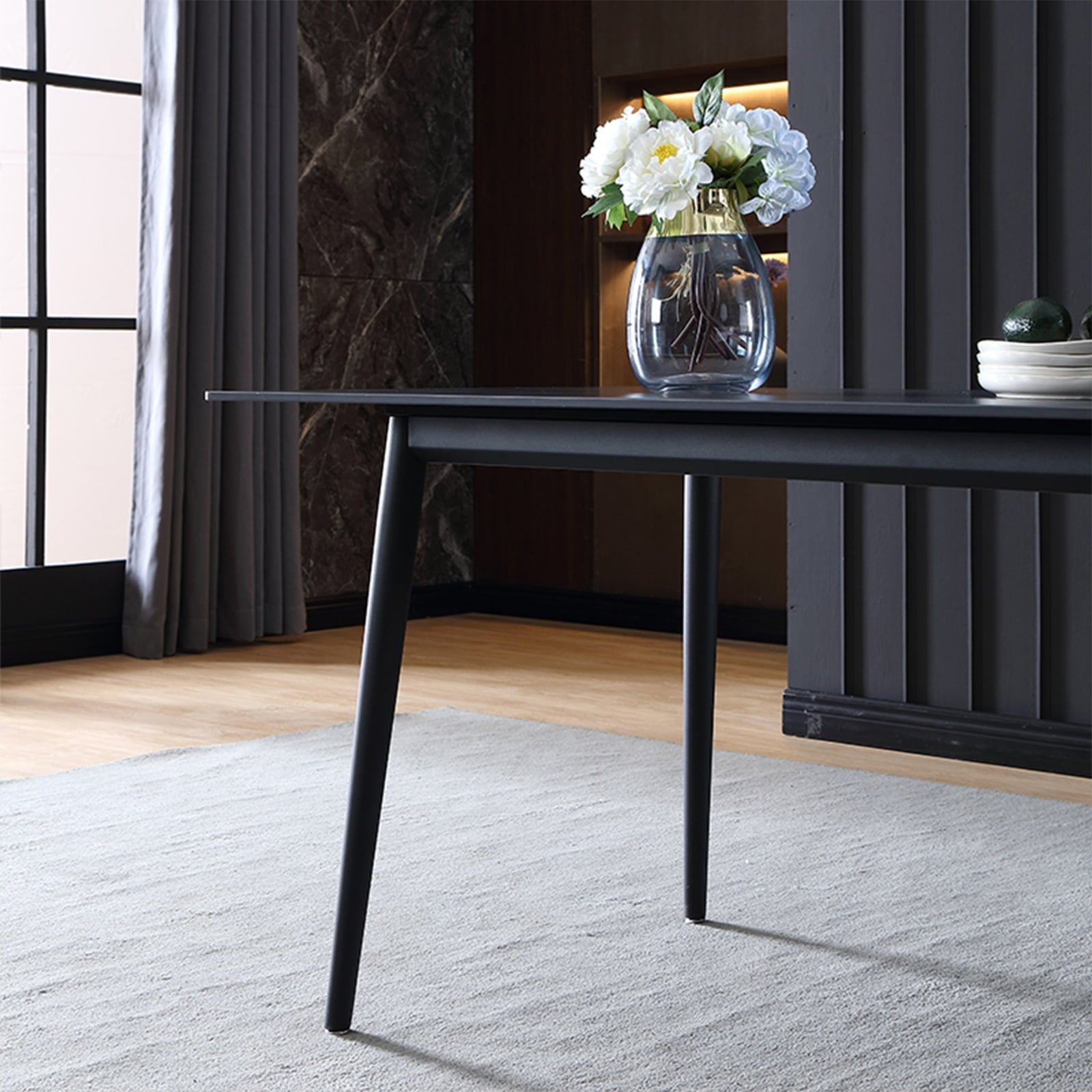 Dining Table, Modern Kitchen Table Set Top with Slate Stone, Metal Base & Legs, Dining Room Table and Chairs