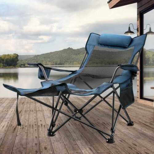 Folding Camp Chair Reclining Camp Chair with Height Adjustable Lounge Chair
