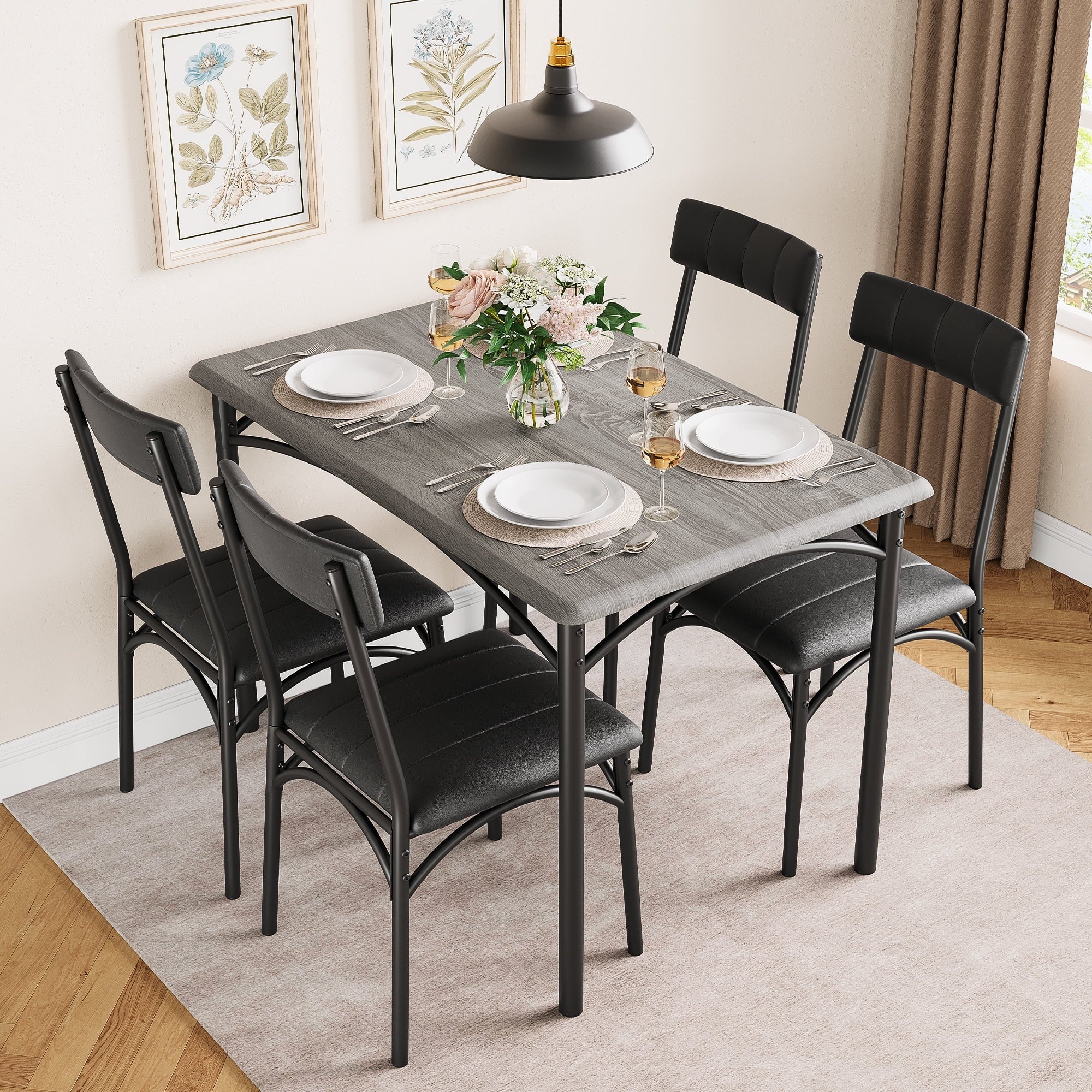 GymChoice Dining Table Set for 4, Kitchen Table and Chairs for 4, Rectangular Kitchen Table Set with 4 Upholstered Chairs, 5 Piece Dining Room Table Set for Small Space, Apartment