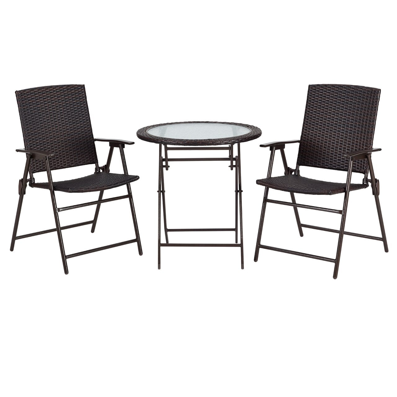 Ulax Furniture 3 Pieces Wicker Folding Bistro Set, Balcony Table and Chairs Sets, Garden Backyard Furniture