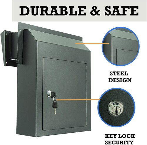 Mailbox Slot Door Key Dropbox Secure Deposit Rain Weatherproof Heavy Duty Steel