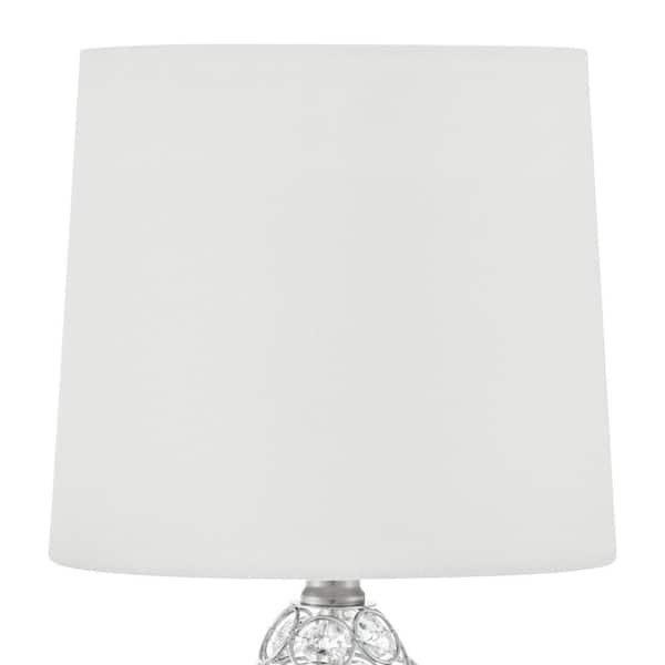 16 .5 in. Clear Crystal and Brushed Steel Table Lamp with White Fabric Drum Shade