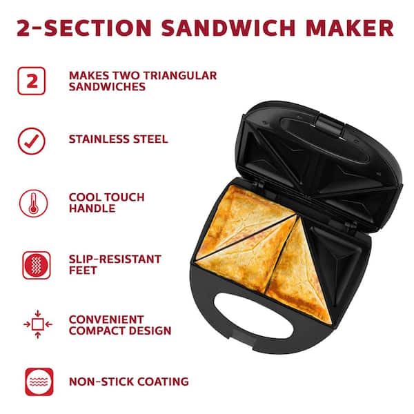 2-Slice Electric Sandwich Maker Non Stick Grill, Black/Stainless Steel