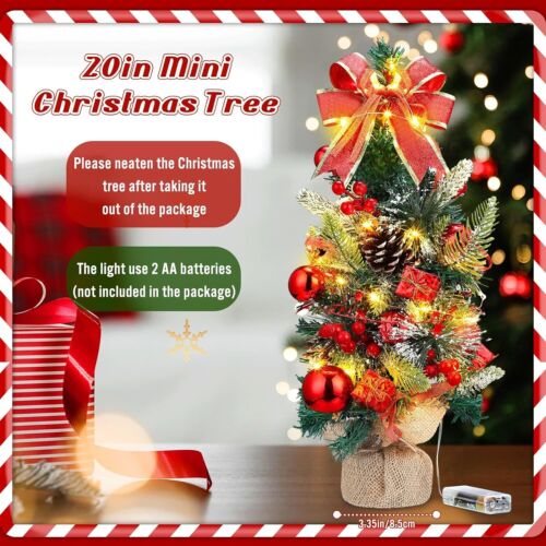 2 Pack 20 Inch Mini Christmas Tree Small Artificial Tabletop Xmas Tree w/ Lights