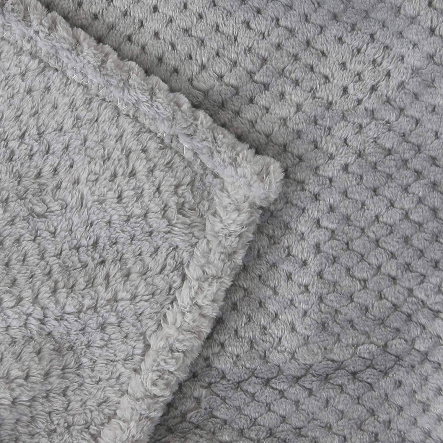 Exclusivo Mezcla Waffle Textured Soft Fleece Blanket, Large Throw Blanket(Light Grey, 50 x 70 inches)- Cozy, Warm and Lightweight