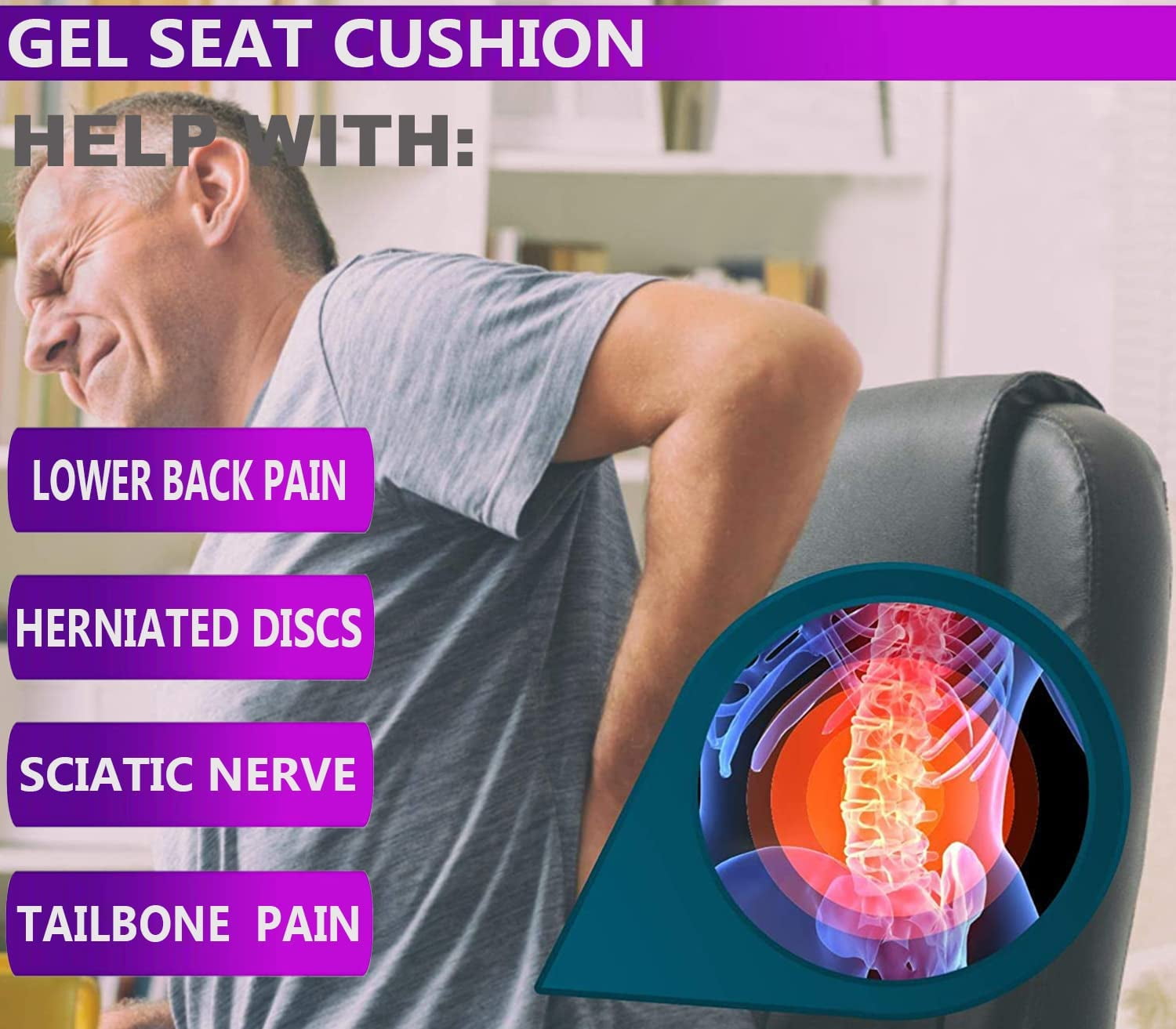Gel Enhanced Seat Cushion for Long Sitting - Double Thick Honeycomb Breathable Design Egg Seat Cushion with Non-Slip Cover - Office Chair Car Cooling Seat Cushion - Computer Desk Pain Relief Pad