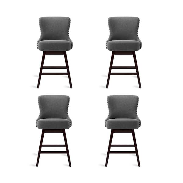 Zola 26 in. Gray Wood Frame Fabric Upholstered Swivel Bar Stool (Set of 4)