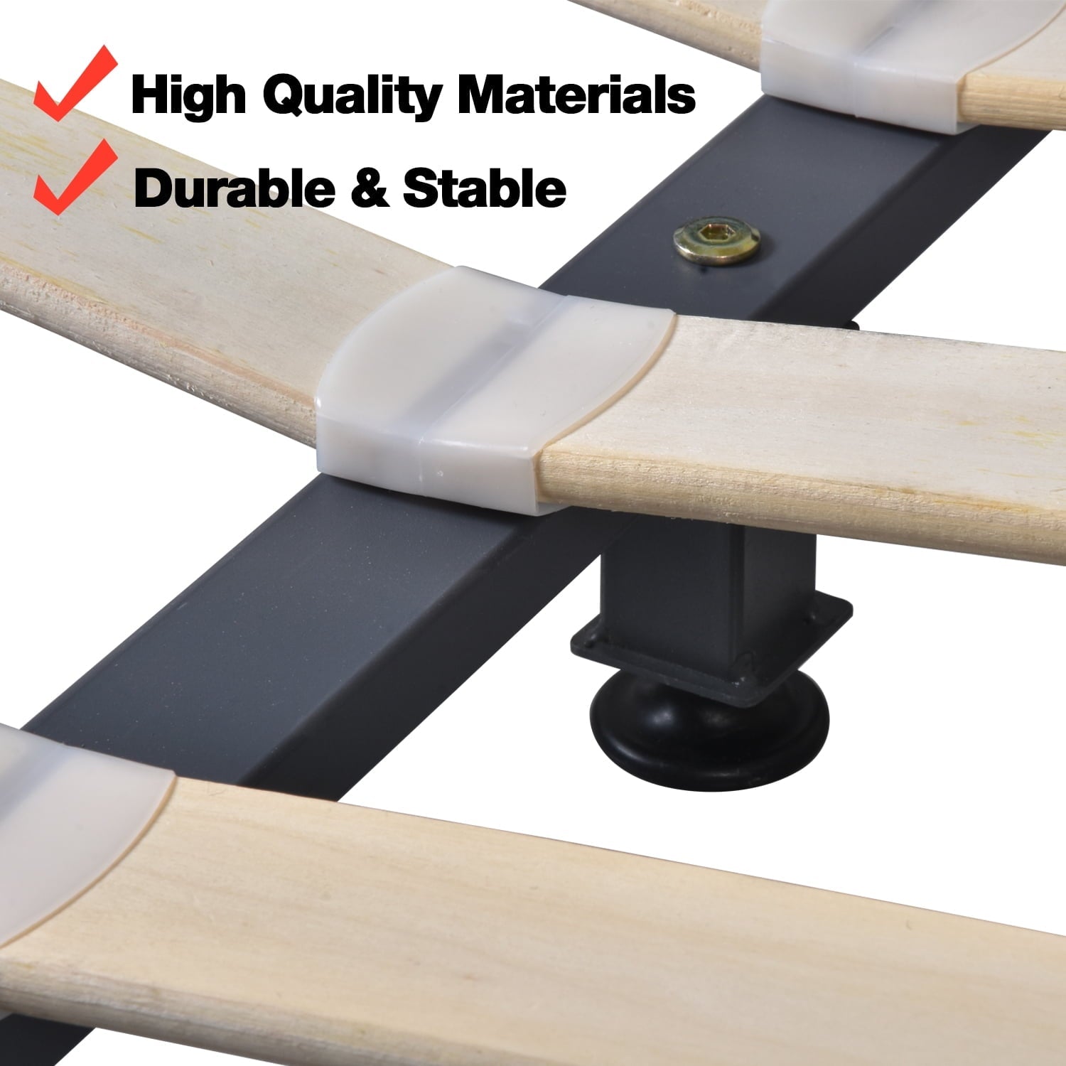 Amolife Queen Size Bed Frame with Curved Adjustable Headboard, Faux Leather Upholtered Platform Bed, Black