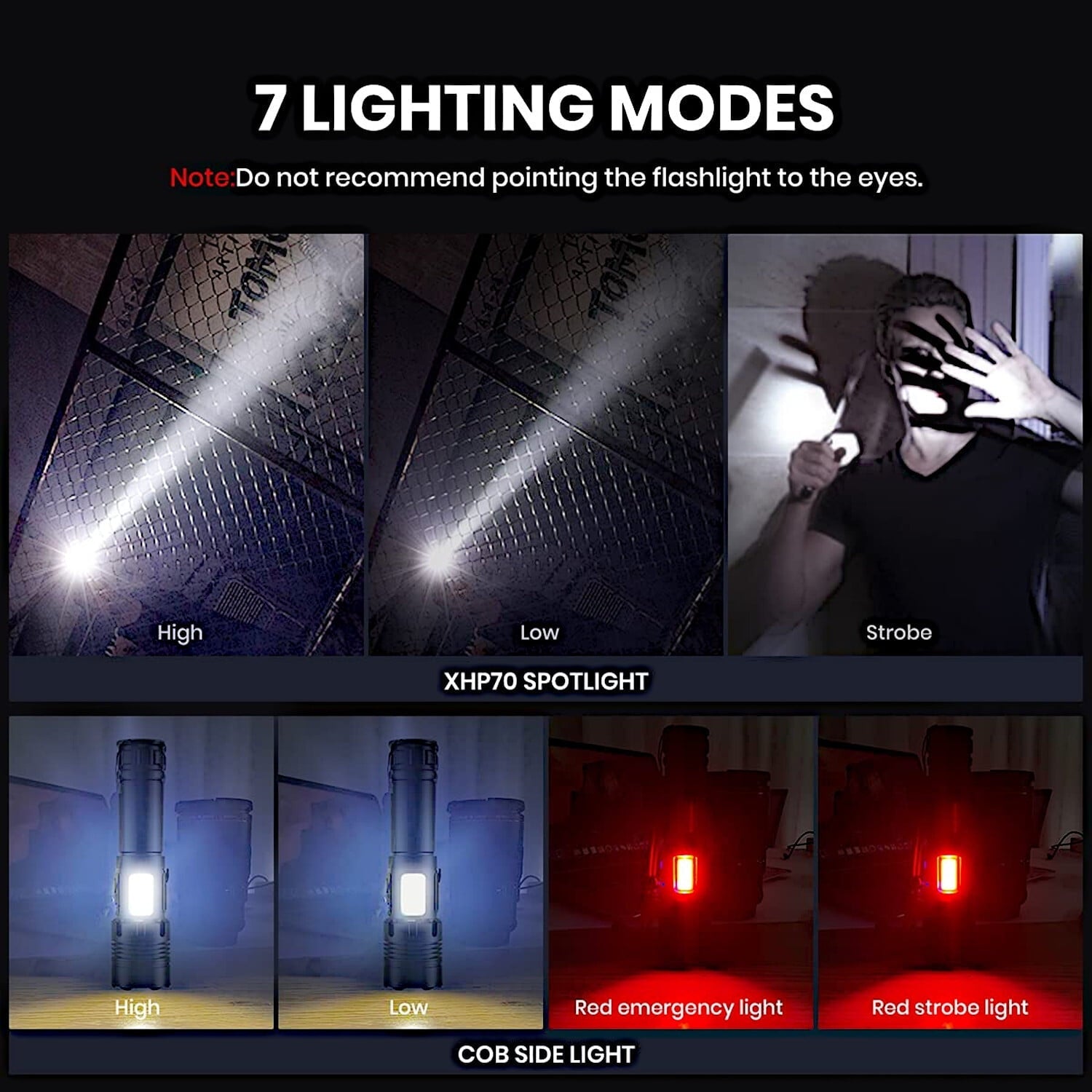 Rechargeable LED Flashlight High Lumens, Zacro 100000 Lumen Super Bright Flashlight with 7 Modes and COB Sidelight, LED Waterproof Handheld Flashlight for Emergencies, Camping, Home