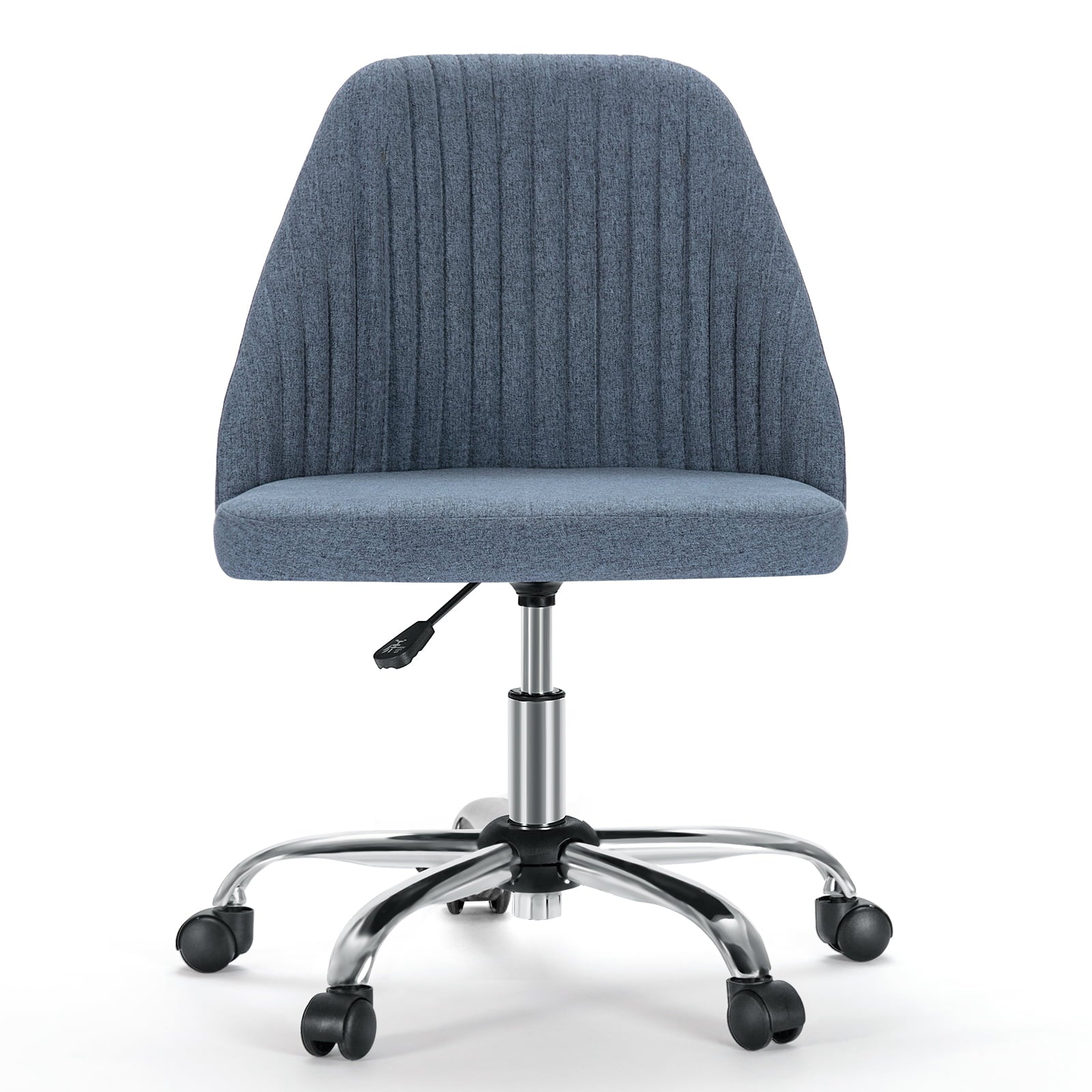 Home Office Chair, Mid-Back Armless Twill Fabric Adjustable Swivel Task Chair for Small Space, Living Room, Make-up, Studying, Blue