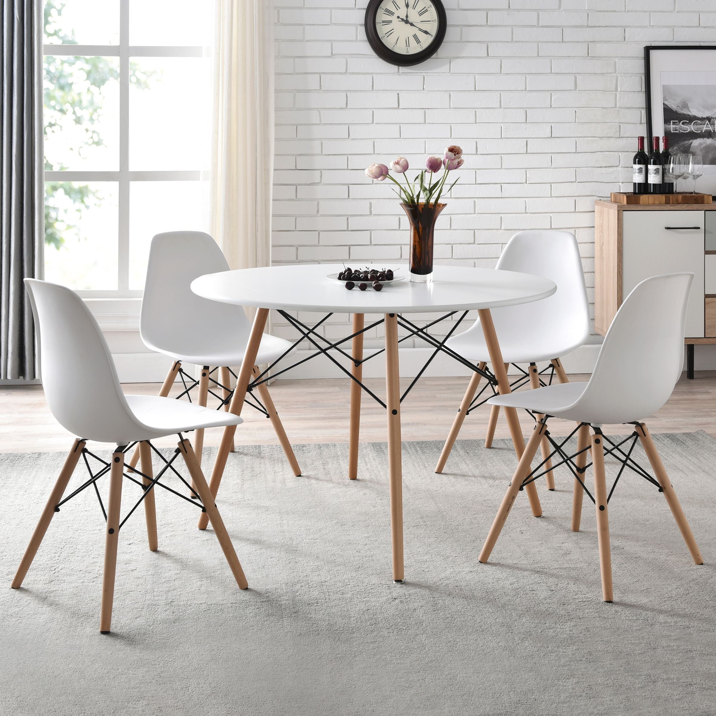 Mainstays 42inch Round Modern Wood Dining Table Mid Century Style, Beech and White Color for Indoor